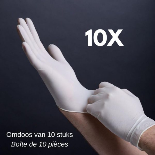 10x nitril poedervrije handschoenen Safe Light wit, maat M, doos van 100 stuks
