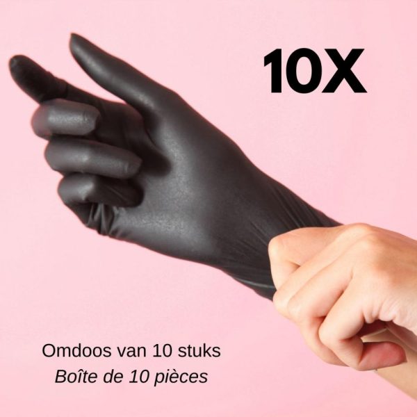 10x nitril poedervrije handschoenen Safe Light zwart, maat XS, doos van 100 stuks