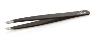 Stainless steel eyebrow tweezers slanted tip black