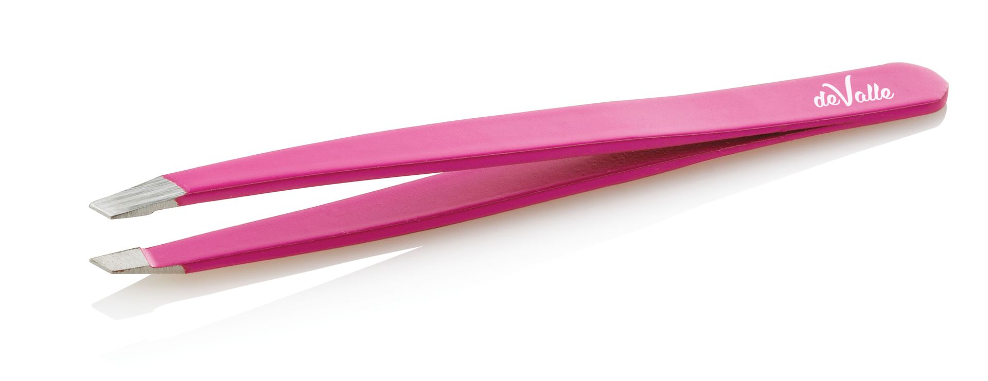Stainless steel eyebrow tweezers slanted tip pink