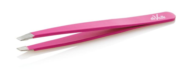 Stainless steel eyebrow tweezers slanted tip pink