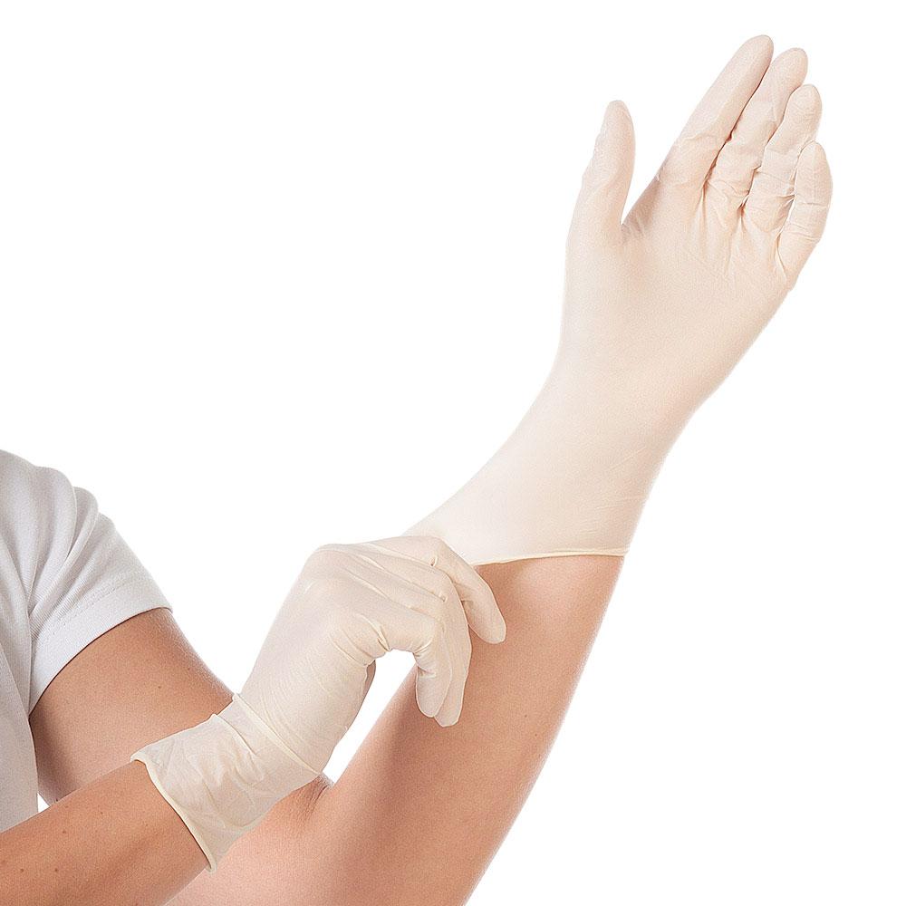 Latex poedervrije handschoenen Grip, wit, maat S, doos van 100 stuks