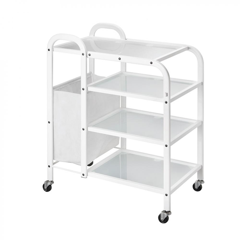 Rolmeubel Vion glas met 4 schappen en wasmandje