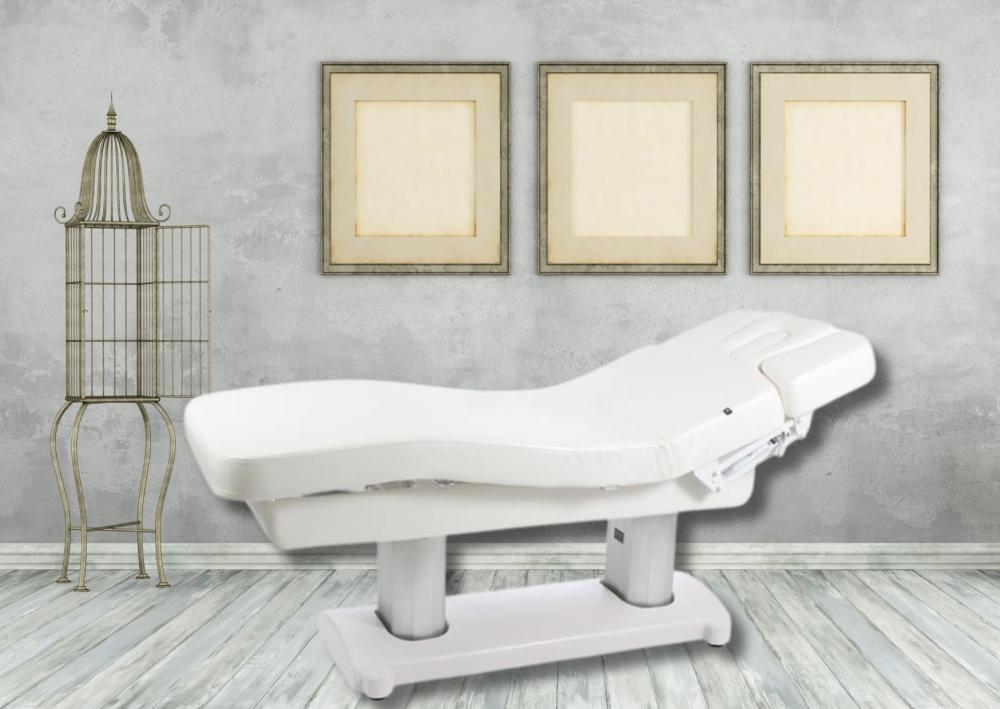 Massagebank Modena witte basis, witte bekleding, 4 motoren en verwarming