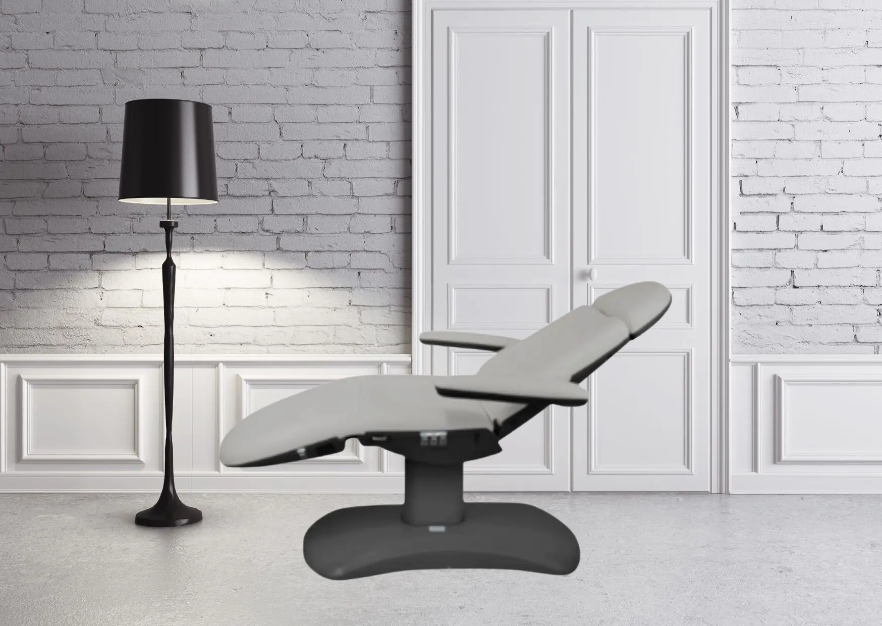 Behandelstoel Beauty Star Nova 4 motoren, zwarte basis, lichtgrijze bekleding