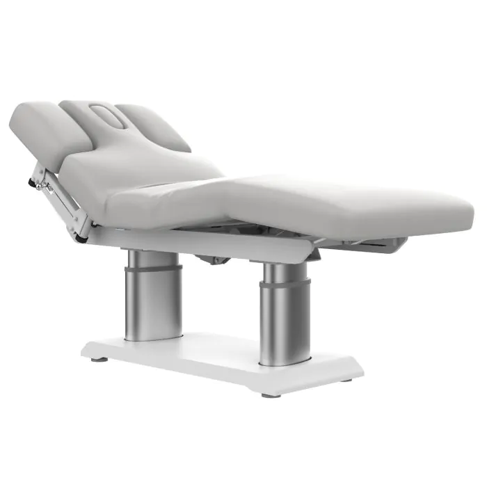 Massagebank Santori Oval wit met grijze bekleding, verwarming en wegdraaiende armdelen