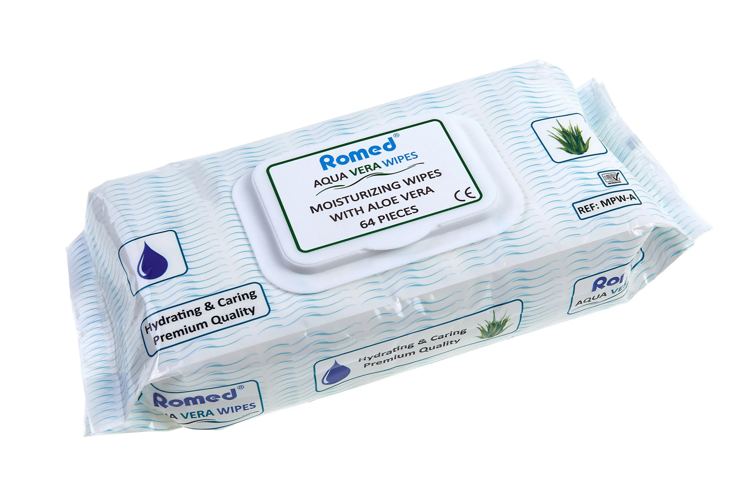 Lingettes humides Romed à l'aloe vera, 64 pièces