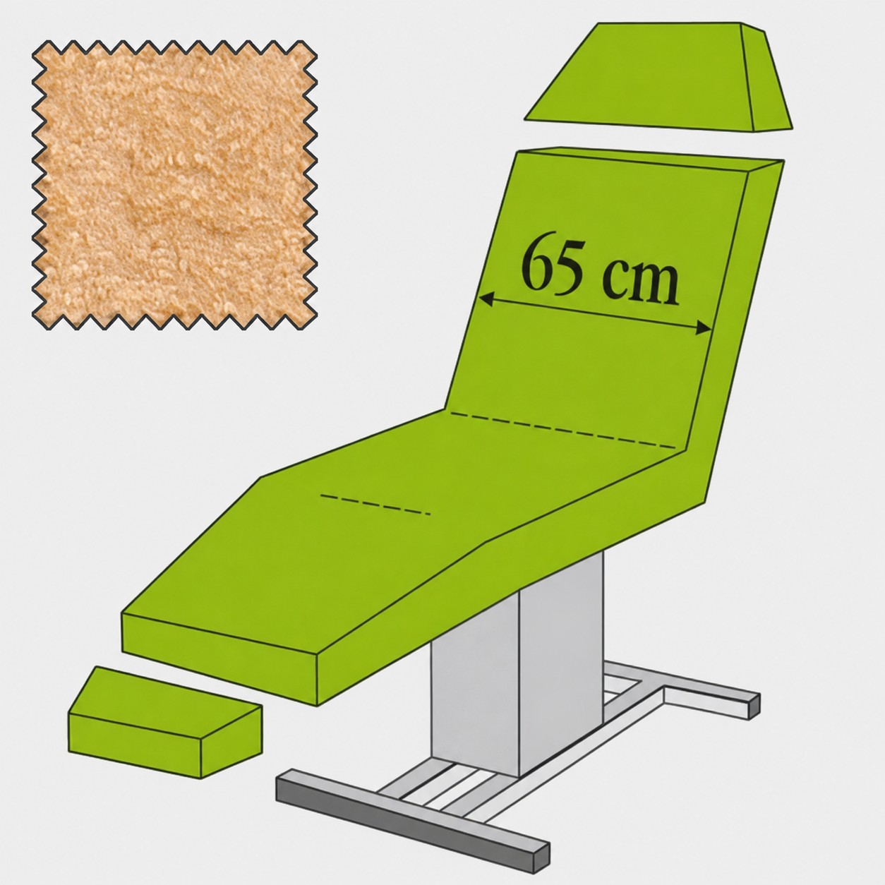 3-delige hoesset voor stoelen 130-165 cm x 40-65 cm (hoes stoel (hoofd, stoel, beendeel) 3244001, hoes armleuningen en spanners), beige